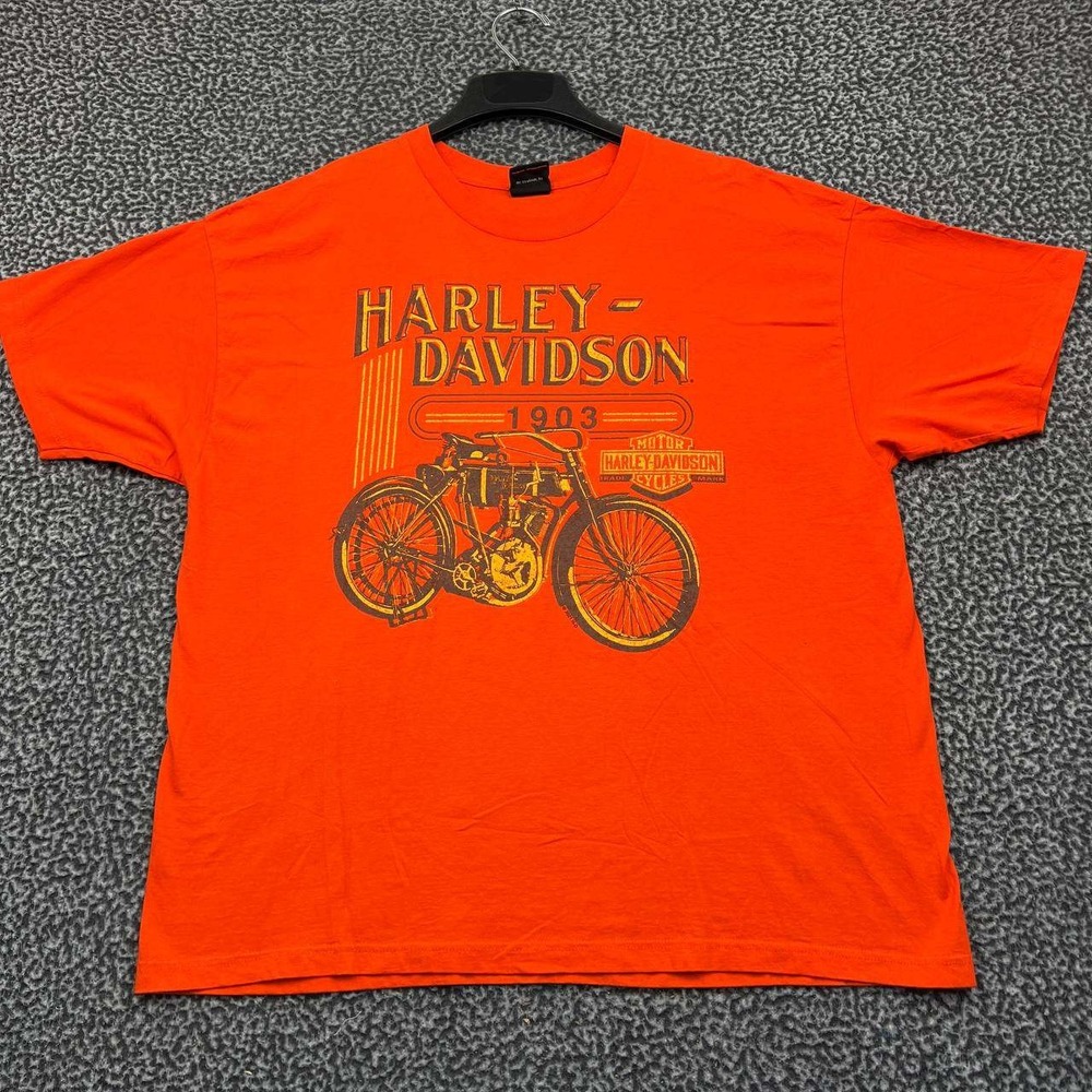 Vintage Harley Davidson Shirt Men Extra Large Orange Short‎ Sleeve Crew Neck XL